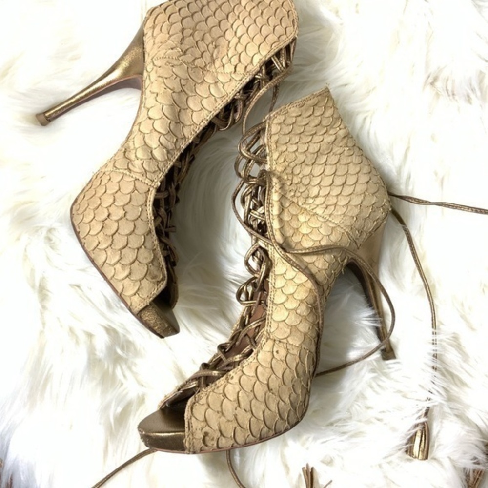 Vintage Steve Madden leather lace‎ up fish scales heels mermaid 8 Poetcore